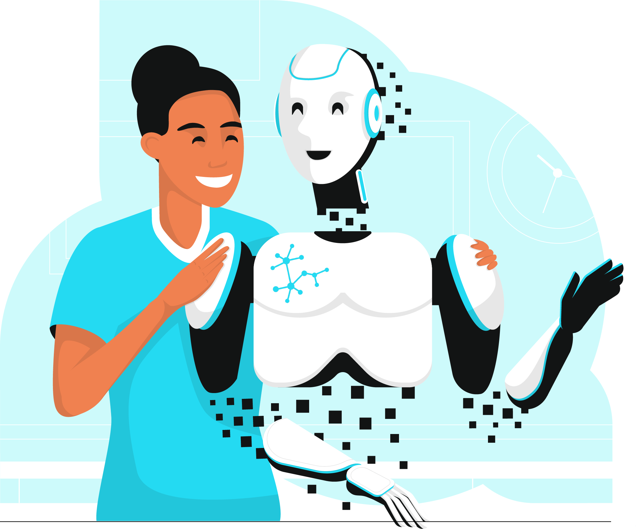 Physical therapist hugging the PredictionHealth AI bot